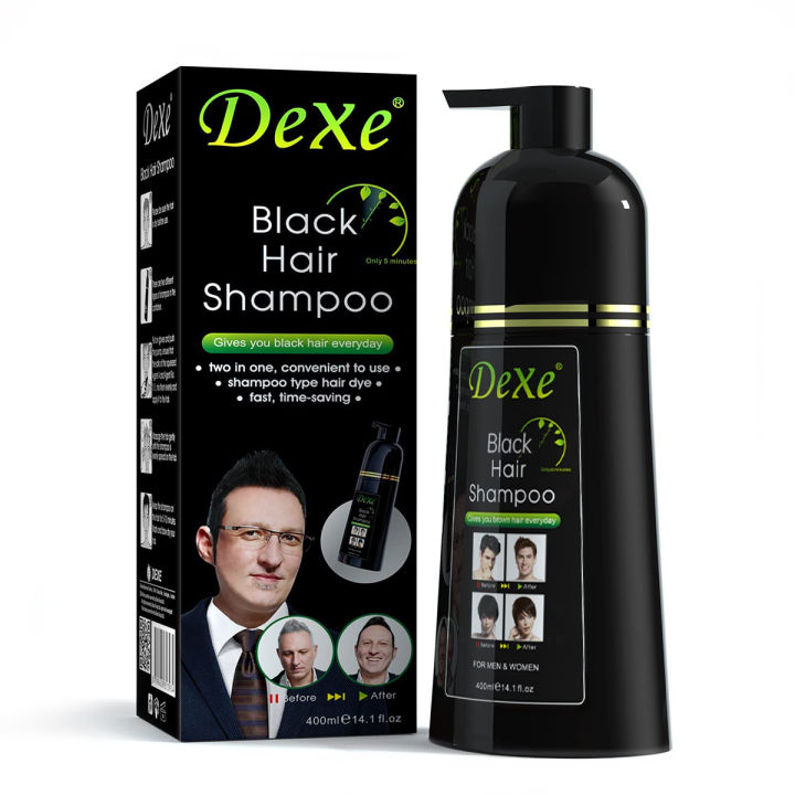 Dexe Black Hair Shampoo 400 ML - Natural Herbal Formula - Long-Lasting Fast Acting Dye - Easy & Safe to Use