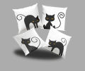 Set of 4 Minimalist Black Cat  Printed Cushions Cover with Filling 16x16– Set of 4. 
