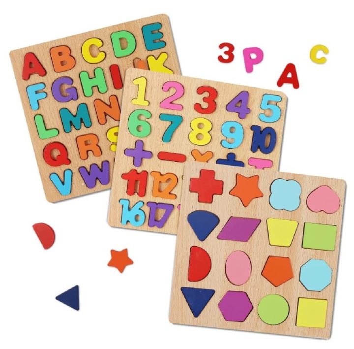 Wooden Alphabet, Number & Shape Puzzle Board | Montessori Early ...