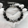 【New arrival】High Version CH Natural Obsidian Eight Silver Beads Bracelet Retro Thai Silver Cross Bracelet for Men and Women. 