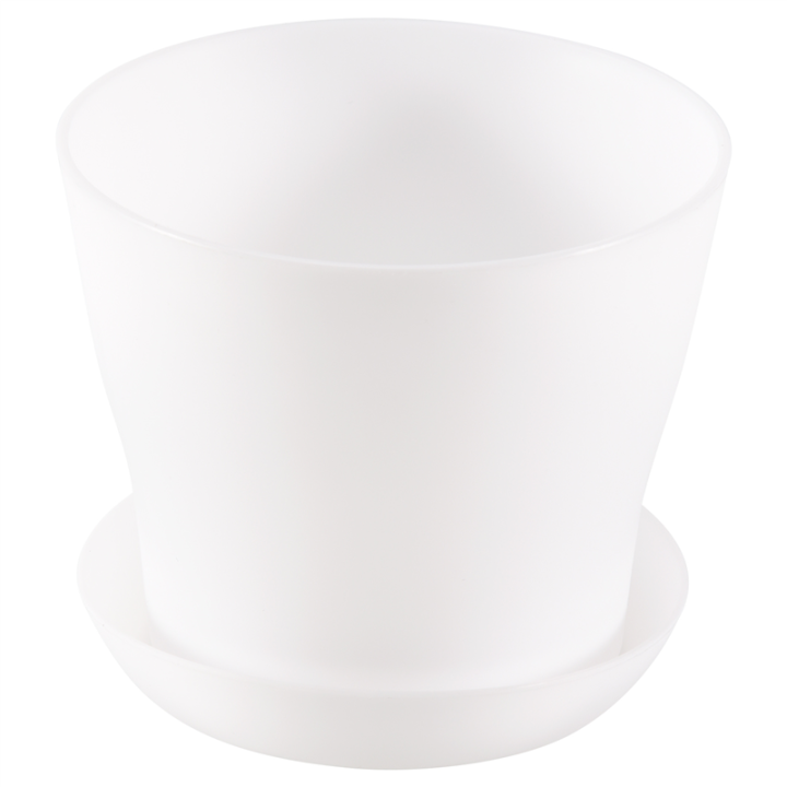 Plastic Plant Flower Pot With Tray Round White Upper 10cm