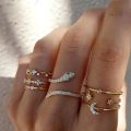 Youbo Silver Star Moon Spot Drill Ring Creative Retro Snake Shape Ring 7 Set. 