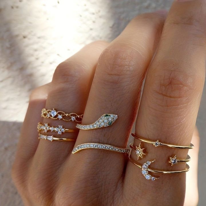 Youbo%20Silver%20Star%20Moon%20Spot%20Drill%20Ring%20Creative%20Retro%20Snake%20Shape%20Ring%207%20Set%20-%20Image%206