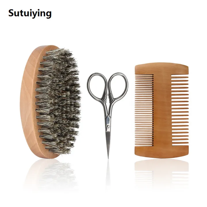 Sutuiying%204pcs/Set%20Men's%20Beard%20Grooming%20Kit%20Gift%20%E2%80%93%20Wooden%20Beard%20Comb,%20High%20Quality%20Boar%20Bristle%20Brush,%20Stainless%20Steel%20Scissors%20Storage%20Bag%20-%20Image%206