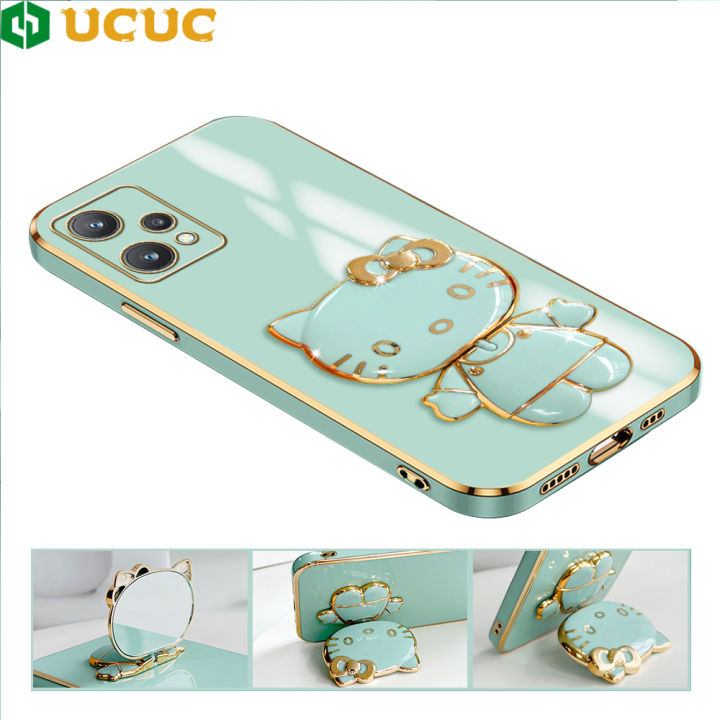 UCUC for Realme 9 Pro / OnePlus Nord CE 2 Lite 5G Back Cover + kitty Mirror Holder Luxury 6D Plating Phone Case