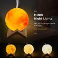 3D Magical Moon Lamp With Wooden Base USB LED Night Moonlight Gift Touch Sensor Color Changing Dimmable. 