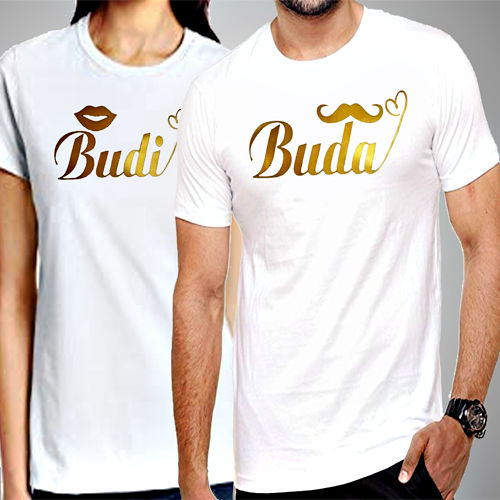 Couple Buda Budi Printed White T-Shirt