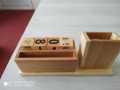 Wooden Pen Holder with Extra Battery. 