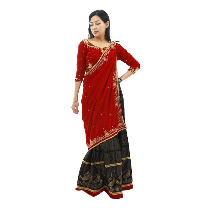 Maroon%20%20Velvet%20Floral%20Embroidered%20Ghale%20Dress%20For%20Women%20-%20Image%203