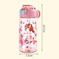 Portable 550ML Water Bottle Leak Proof with Straw Drinking Bottle Anti-fall Cartoon Print Sports Water Bottle for Students. 