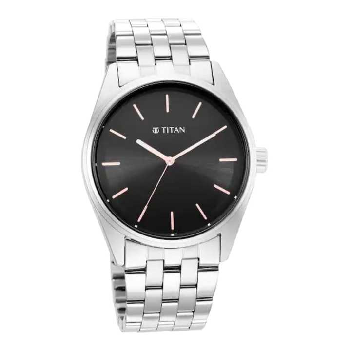Titan Quartz Analog Black Dial Stainless Steel Strap Watch For Men