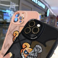 Hontinga for OPPO A55 Back Cover PU Leather Fashion Bear Print Soft Silicone Edge Phone Case. 