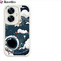 Jizetin for Realme C55 / Narzo N55 Back Cover Cloud Astronaut PU Leather For Girls Boys Soft Phone Case. 
