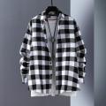 Autumn Japanese Style Black and White Plaid Long-sleeved Shirt Men's Design Sense Small-sized Ancient Hong Kong Style Loose Shirt All-match Jacket. 