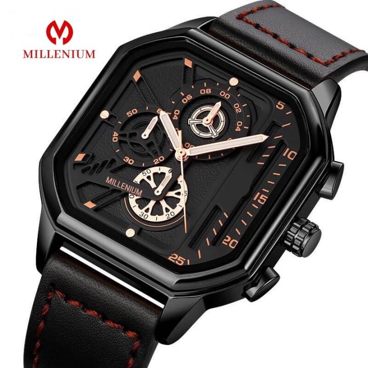 Millenium Sleek Design Square Shape Waterproof Quartz Watch for Men