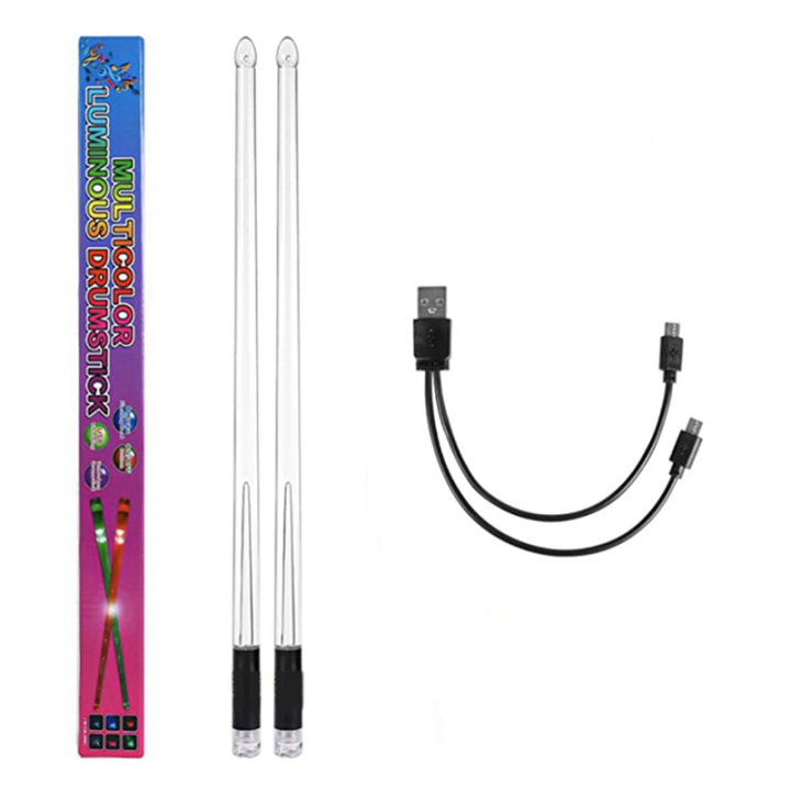 OUMERY 2X LED Light Emitting Drumsticks 15 Colour Gradient USB Rechargeable+Switch Electronic Drumsticks for Stage Performance