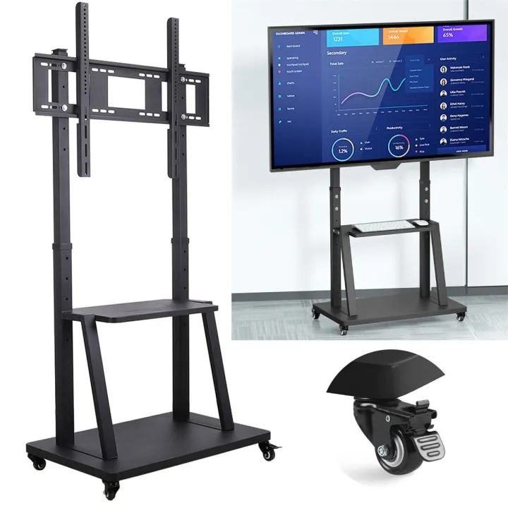 Portable%20TV%20Cart%20Height%20Adjustable%20-%2032%20to%2075%20Inch%20Mobile%20TV%20Stand%20with%20Webcam%20Shelf/Wheels,%20Floor%20Trolley%20for%20School/Office%20-%20Image%208