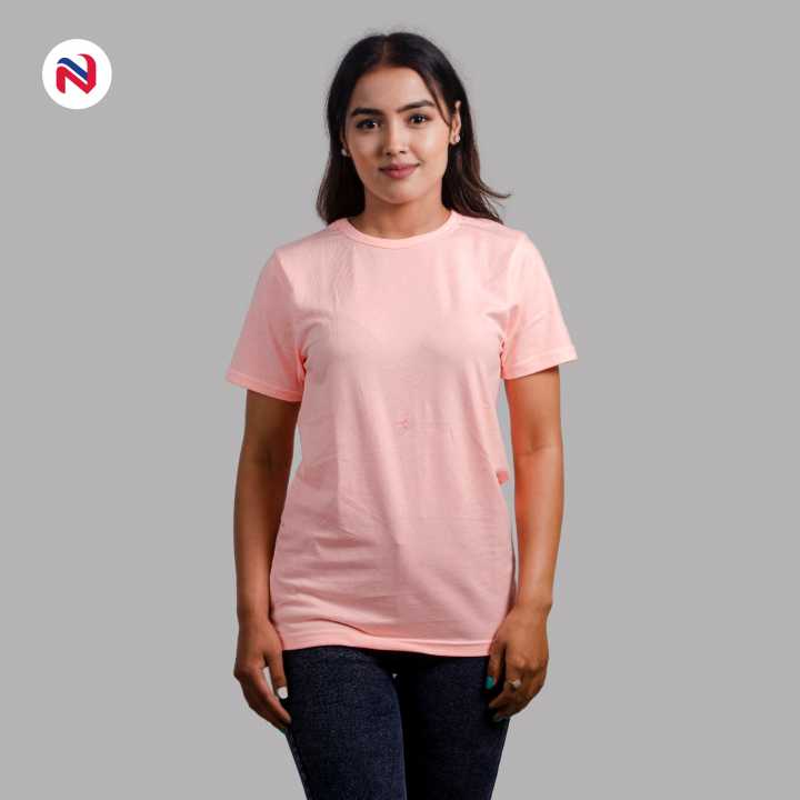 Nyptra%20Peach%20Plain%20Solid%20Cotton%20T-Shirt%20For%20Women%20-%20Fashion%20%7C%20T-Shirts%20For%20Women%20%7C%20Women's%20Wear%20%7C%20Cotton%20T-shirts%20%7C%20-%20Image%202