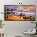 Paper or foam board | Not wrapped in wood frame inches X 48 inches | Quality 24 | Extra large single panel landscape village morning sunrise glowing mountain artwork matte canvas cotton print | High quality inches | Tightly. 