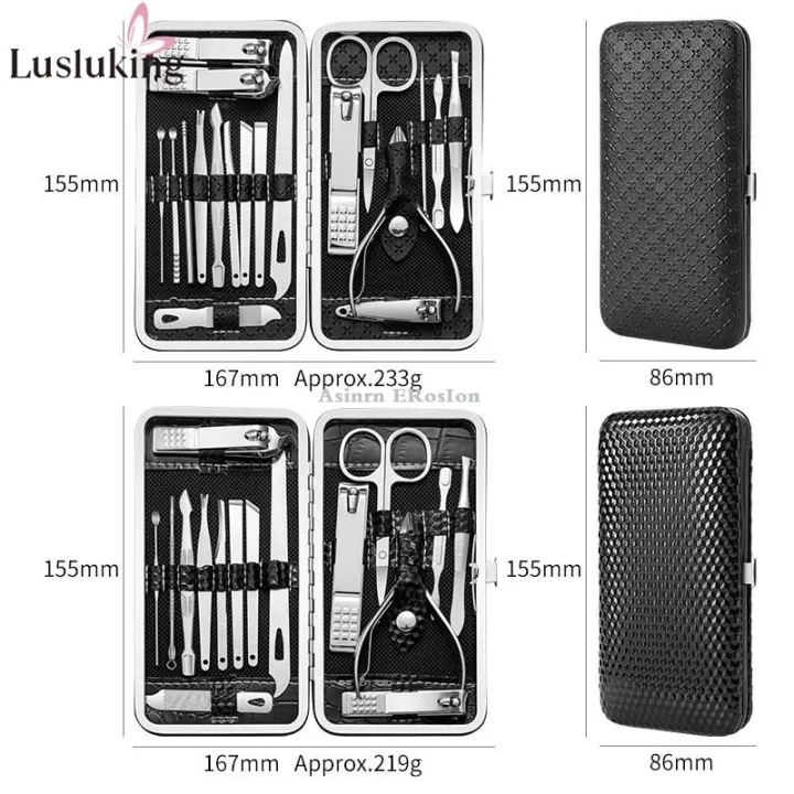 Asinrn%20ERosIon%209/16/19Pcs%20Manicure%20Set%20Black%20Stainless%20Steel%20Nail%20Clippers%20Cuticle%20Nipper%20Pedicure%20Professional%20Care%20Tool%20Cleaning%20Grooming%20Kit%20-%20Image%206
