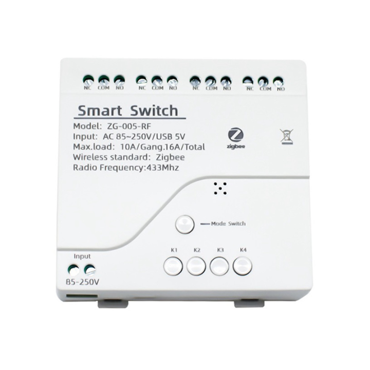 2X 4CH Zigbee Smart Light Switch Module AC 85-250V RF433 Receive 10A Relays Work with Alexa Assistant,Tuya Smart Life