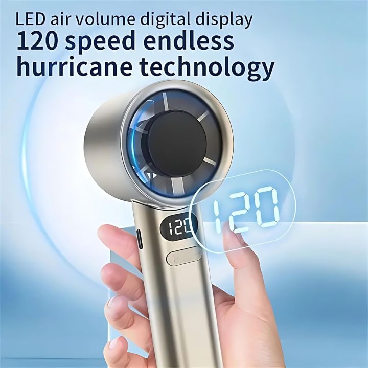 M11 Portable Handheld Fan (Multi-Color) - 120 Speed Stepless Adjustable Mini Turbo Fan, Rechargeable 1800mAh Battery, LED Digital Display, Type-C Fast Charging Desk Fan for Travel & Office