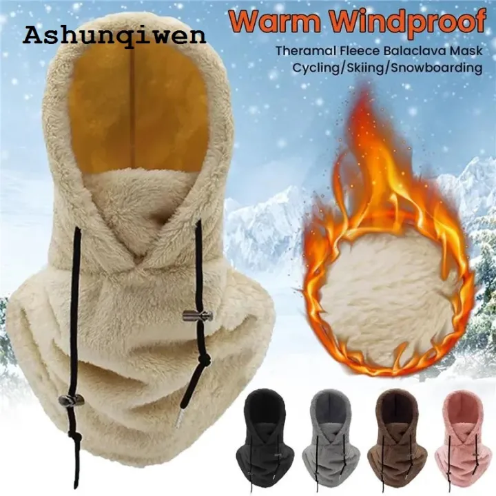 Ashunqiwen%20Thermal%20Sherpa%20Fleece%20Hood%20Ski%20Mask%20Winter%20Balaclava%20for%20Cold%20Weather%20Clearance%20Windproof%20Adjustable%20Warm%20Hood%20Cover%20Hats%20Scarf%20-%20Image%203