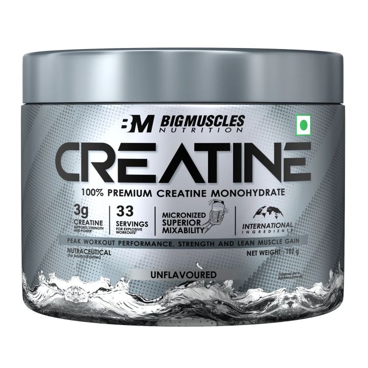 Bigmuscles Nutrition Creatine Monohydrate Powder- 102g (3.1g Serving) Unflavored With Micronized For Faster Boost Energy, Muscle Volume & Performance