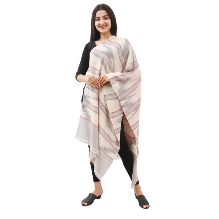 Cream And Light Grey Colour Dhaka Printed Pasmina Shawl For Women