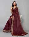 Fabdale Lycra Blend Saree with Floral & Geometric Prints, Lace & Tassels | Dark Brown (SMH-022). 