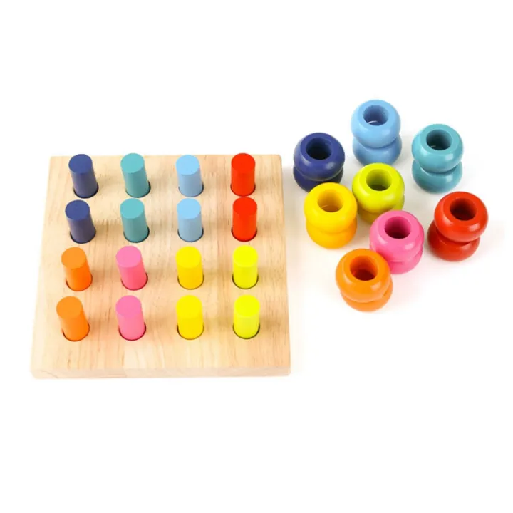 NAMUNY Wooden Color Sorting Stacking Rings Board Educational Learning ...