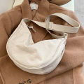 Moon Bag Solid Color Simple Canvas Dumpling One Shoulder Crossbody Messenger Bag For Women. 
