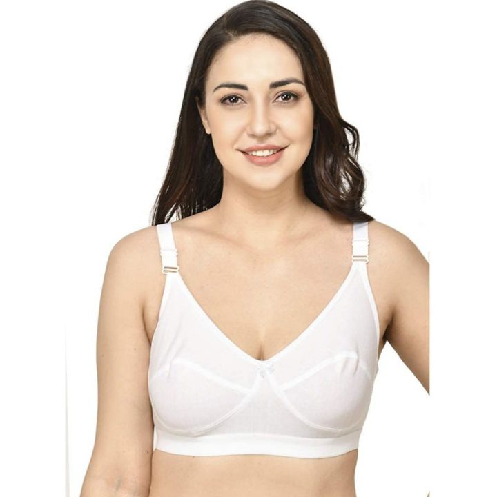 (Pack of 2) Cotton Non-Padded Non-wired Full Coverage Support White Bra For Women By Romance