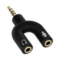 Black U-Shape 3.5 mm Audio Headphones with Mic & 2-Male to 1-Female Jack Splitter. 
