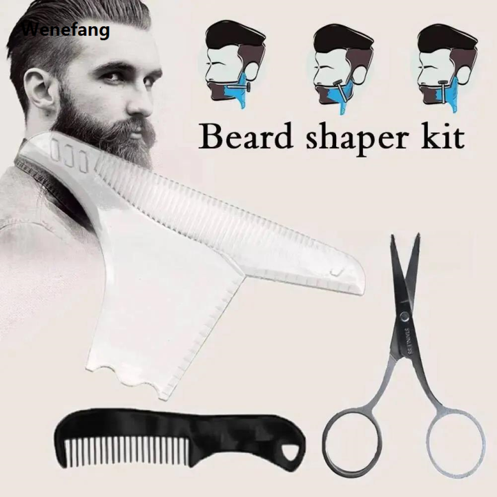 Wenefang%203Pcs%20Kit%20Men's%20Beard%20Shaper%20Tool%20Beard%20Shaping%20Styling%20Comb%20Template%20Luxury%20Clippers%20Beard%20Comb%20Scissors%20Beard%20Shaping%20Tool%20Set%20-%20Image%202