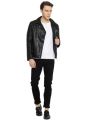 Black Leather Biker Coat jacket Men. 