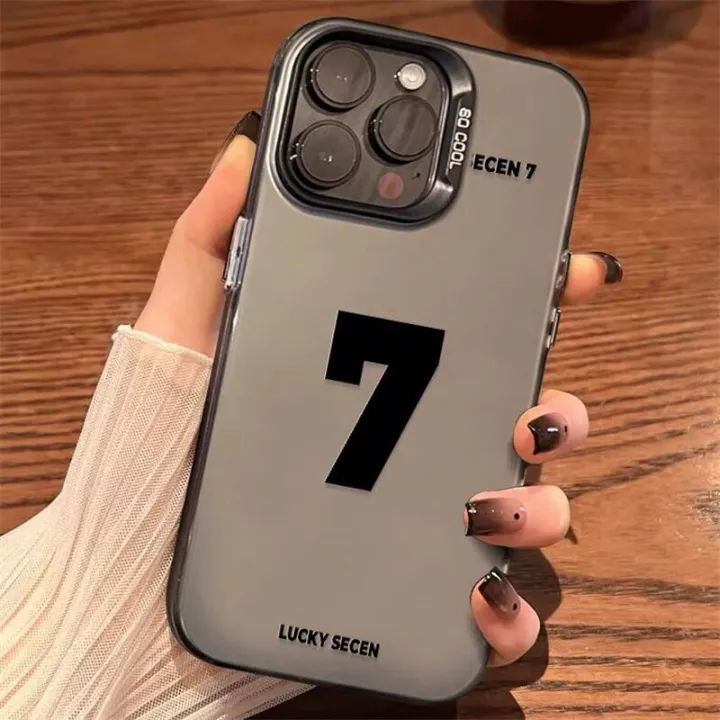 Phone%20Case%20For%20iPhone%2011%2014%2015%20Pro%20Max%20PLUS%20XS%20Max%20Casing%20Silver%20Black%20White%20Colorful%20Matte%20IMD%20Lucky%20Number%20Seven%20Luxury%20Fashion%20Protection%20Simple%20Shockproof%20Back%20Cover%20Silicone%20-%20Image%205