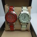 Combo Watch For Ladies | Ik Collection White & Red Stainless Steel Fashionable Quaart Watch |. 