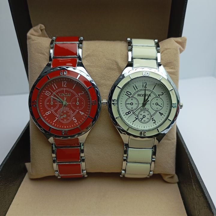 Combo Watch For Ladies | Ik Collection White & Red Stainless Steel Fashionable Quaart Watch |