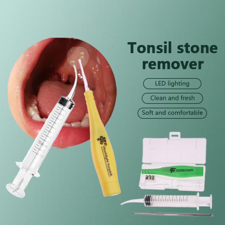Tonsil Stone Remover Tools Led Light Ear Wax Remover Stainless Steel Earpick With Tips Irrigator Syringe Clean Care Tool GTWEN