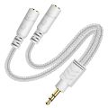 Headphone Splitter, Knitted 3.5mm Audio Splitter 3-Pole Splitter Cable for Headphones Earphones Speakers -( White). 