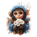 Cartoon Animal Little Monkey Toilet Seat Cover Decorative Plant Flower Bathroom Window Decoration Sticker 33481. 
