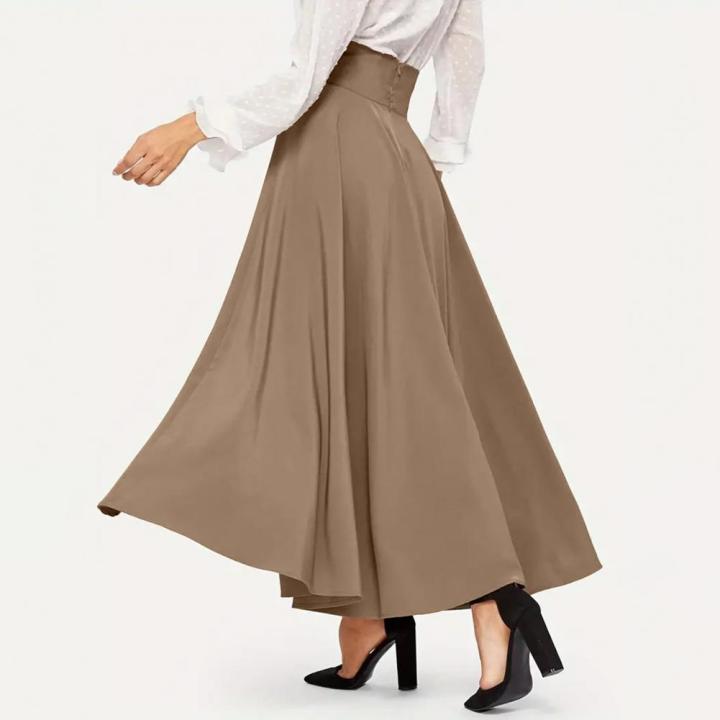 NEW%20Ankle%20solid%20color%20line%20tie%20elegant%20skirt%20women's%20long%20skirt%20with%20high%20waist%20A%20cut%20pleated%20length,%20suitable%20for%20spring%20women%20-%20Image%205