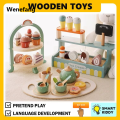Wenefang Wooden Pretend Play Set High Tea Set Toys Ice Cream Toys Cashier Toys Cake Toys for Kids Girl Boy Wooden Pretend Play Toys Language Development. 