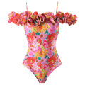 Bikini Summer Swimsuit Strapless Skirt + Floral 2024 New 2 Piece Printed One-Piece Swimsuit Beachwear Ruffle One-Piece Set. 