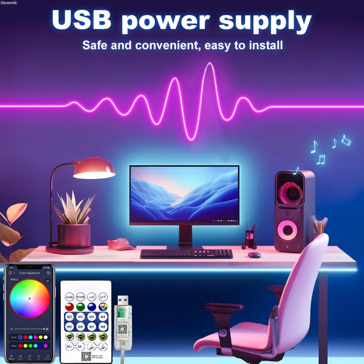 Uonevic%20LED%20Lights%20with%20Music%20Synchronization%20Color%20Changing%20ED%20Light%20Bar%20Sound%20RGB%20Sales%20promotion%20L%20Neon%20Light%20Strip%20Waterproof%201-5M%205V%20RGB%20in%20Wall%20Game%20Room%20TV%20Party%20-%20Image%202