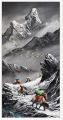 Epic Yaks on Mt Ama Dablam Painting Design of Himalayas, Everest Region, Landscape, Nepal and Nature For Decoration ( 24 inch by 18 inch). 