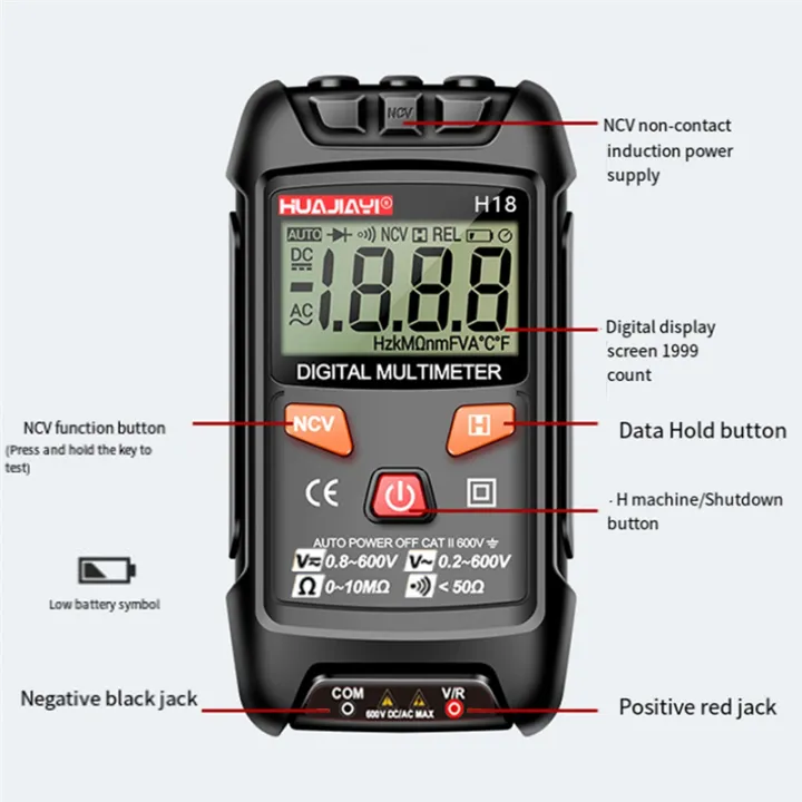 NCANRUI%20H18%20Mini%20Digital%20Multimeter%20AC/%20Meter%201999%20Counts%20Multimetro%20Ohm%20NCV%20Electricity%20Tools%20Black%20-%20Image%208