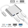 Type C to 3 in 1 Type C to HDMI Type C to USB and Type C to Type C Hub 4K Adapter USB-C to HDMI Converter with 3.0 USB Port and Type C 3.1 Female Charging Port for MacBook. 