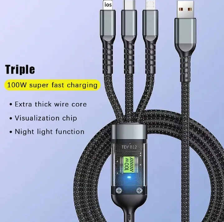 100w%20Transparent%20chip%203%20In1%20super%20fast%20charging%20Data%20Cable%20with%20lighting/Type%20c/Micro%20USB%20-%20Image%202